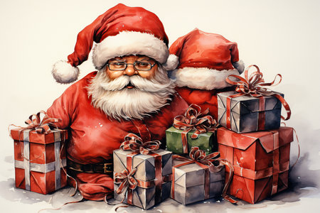 Santa Claus with Christmas presents. Santa Claus with presents. Christmas and New Year concept.の素材