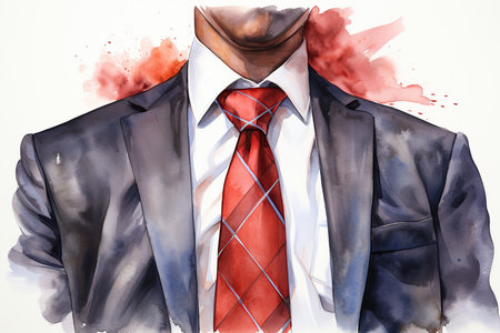 Businessman with red tie. Watercolor painting on white background.の素材