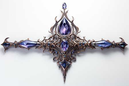 Cross with jewels on a white background. 3d rendering. Computer digital drawing.の素材