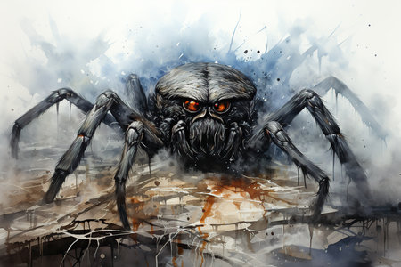 jumping spider on grunge background, digital painting, illustration paintingの素材