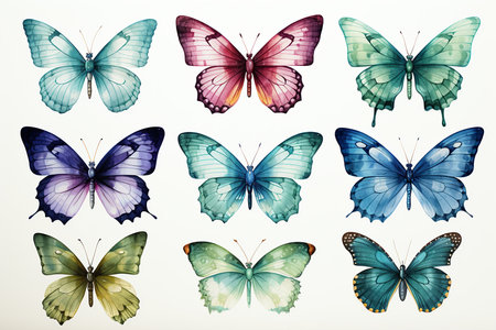 butterflies design set,watercolor style,vector illustration.の素材
