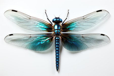 Blue dragonfly isolated on a white background. Close-up.の素材