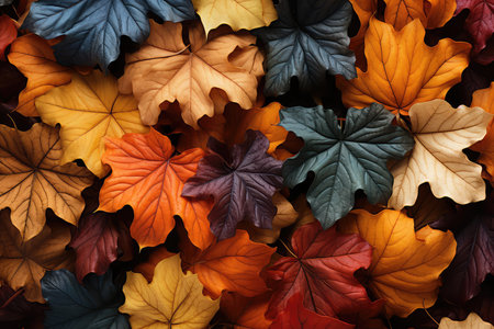 Colorful autumn leaves background. Top view. Flat lay. Nature.の素材