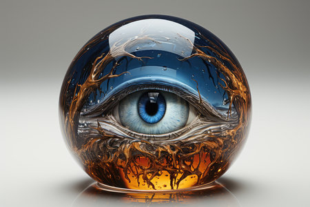 Crystal ball with a human eye inside. 3d rendering image.の素材