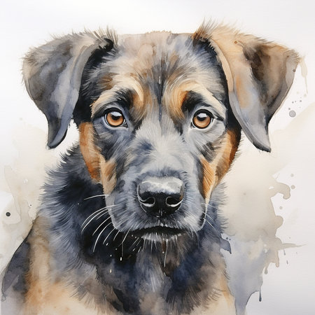Portrait of a dog, watercolor painting on white background.の素材