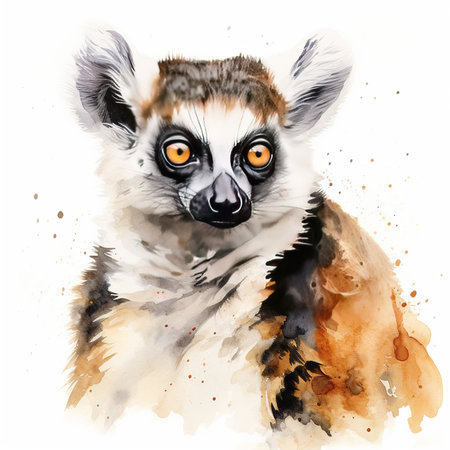 Watercolor portrait of lemur. Hand drawn watercolor illustration.の素材