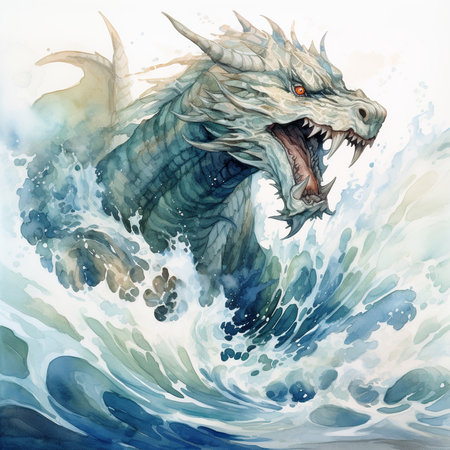 dragon on the sea, watercolor painting, illustration for your designの素材