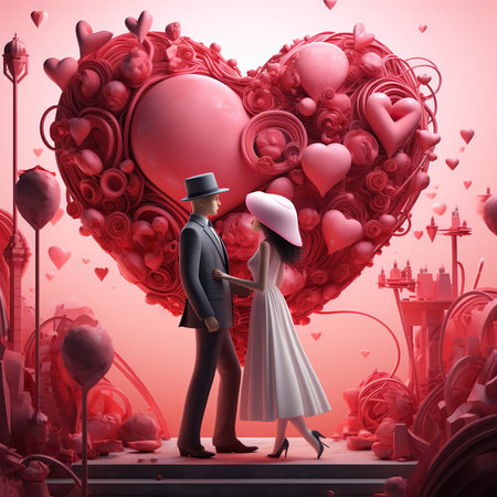 Valentine's day background with couple in love. 3D renderingの素材