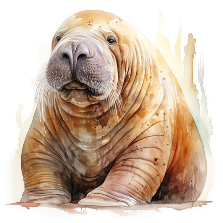 Watercolor portrait of a walrus. Hand-drawn illustration.の素材