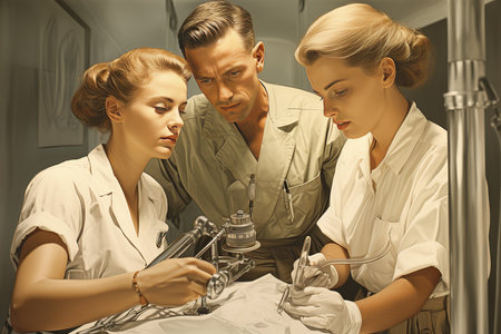 Team of doctors performing a surgery on a patient in a hospital.の素材