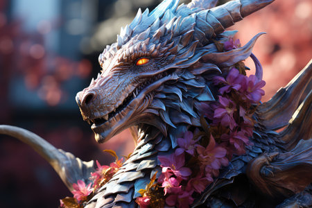 Dragon statue in chinese lunar new year festival, closeup of photoの素材