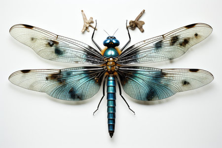 Beautiful dragonfly isolated on white background. Close-up.の素材