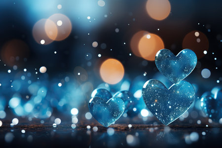 Valentines day background with blue hearts on bokeh lightsの素材