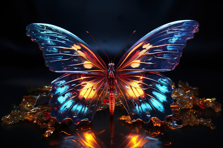 Butterfly with colorful lights on black background. 3d renderingの素材