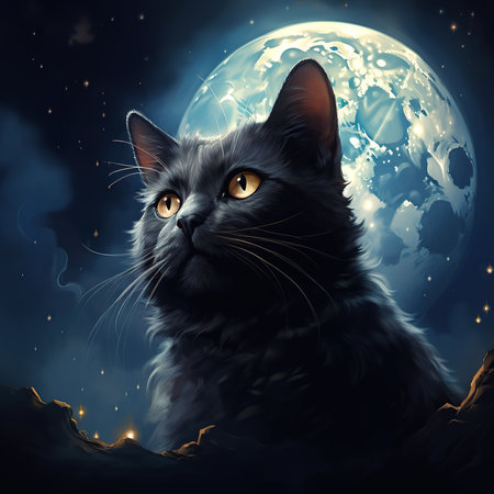 Black cat on a background of the moon and stars. Vector illustration.の素材