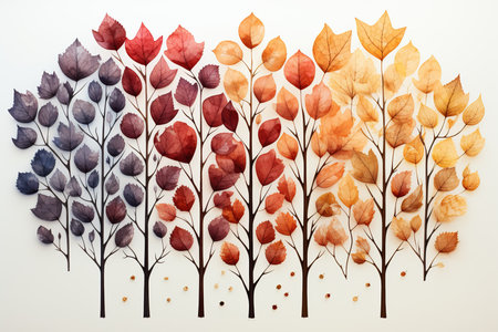 Autumn leaves on white background with copy space. 3D illustration.の素材