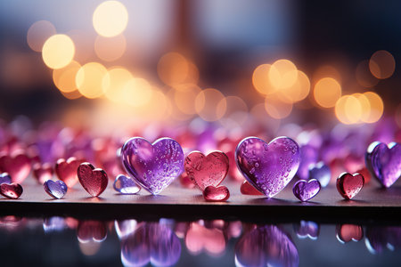 Valentine's day background with hearts and bokeh lightsの素材