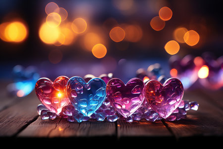 Valentine's Day background with hearts and bokeh lightsの素材