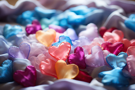 Colorful heart shaped balloons for Valentine's Day background. Selective focus.の素材