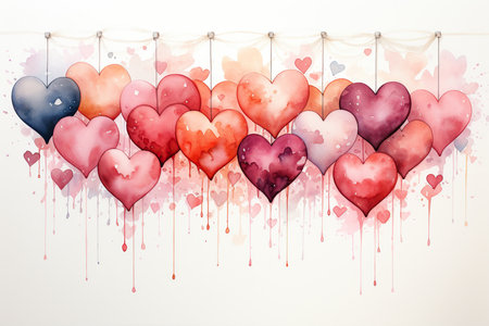 Valentine's Day background with watercolor hearts. Vector illustration.の素材