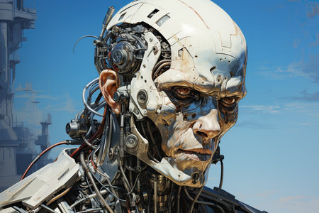 Sci-Fi robot in the steampunk world. 3d renderingの素材