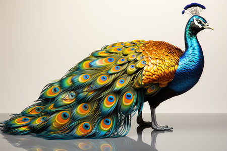 Peacock with colorful feathers on a white background. 3d illustrationの素材