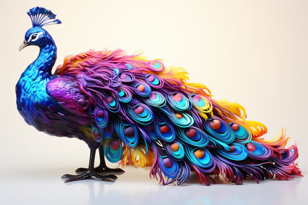 Peacock made of multicolored feathers on a white backgroundの素材