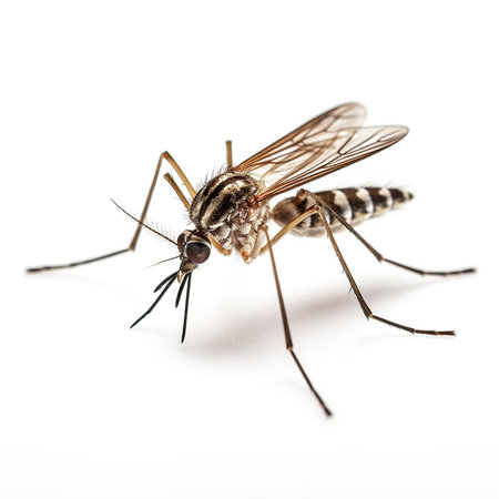 Mosquito isolated on white background. Macro photo of insect.の素材