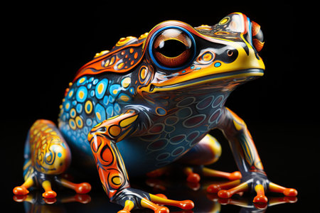 Close up of a frog isolated on a black background. Studio shot.の素材