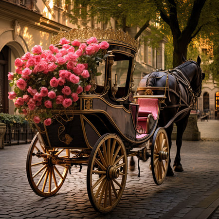 Horse-drawn carriage with flowers in Prague, Czech Republic.の素材