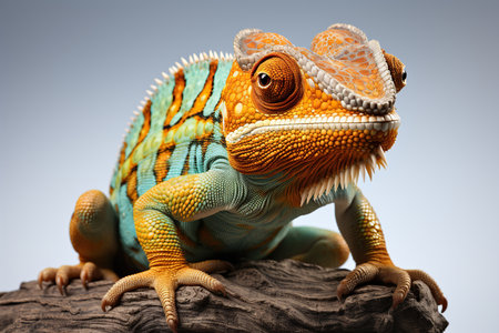Chameleon on a white background. Close-up. Studio photography.の素材