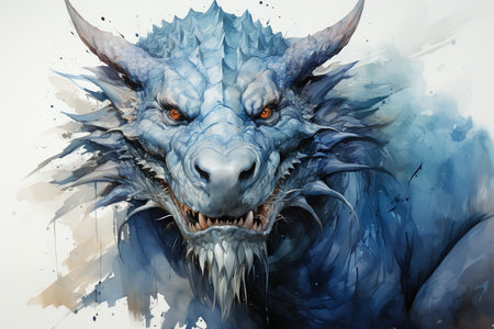 3D rendering of a fantasy dragon with horns and sharp teeth.の素材