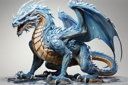 3d rendering of a blue fantasy dragon isolated on white background.の素材