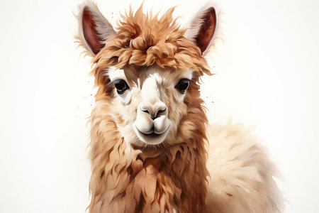 Alpaca portrait on a white background. Close-up.の素材