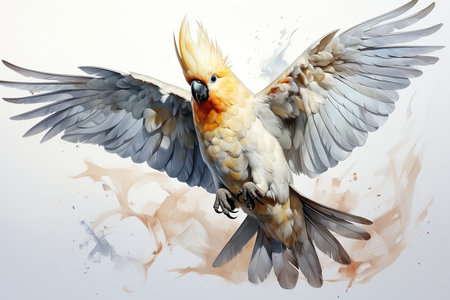 Cockatoo parrot on white background. Watercolor paintingの素材