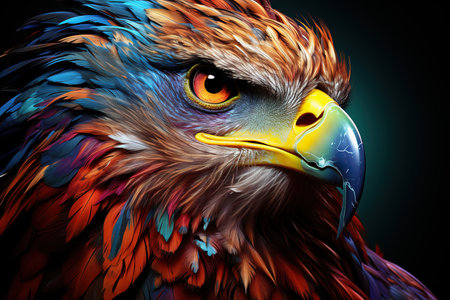Portrait of a beautiful eagle on a black background. 3d renderingの素材