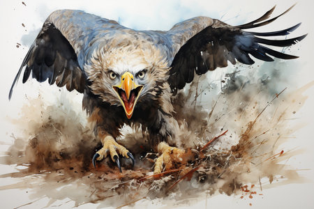 eagle flying with a prey in its beak - digital paintingの素材