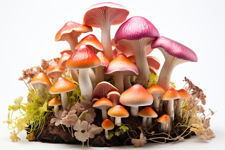 Mushrooms in a pot on a white background. Selective focus.の素材