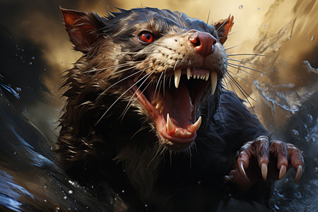 Fantasy portrait of a cat in water with big teeth. 3d renderingの素材