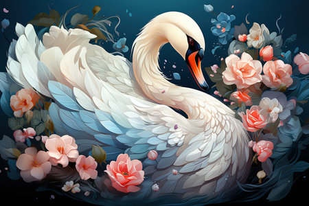 Beautiful swan on the background of flowers. Vector illustration.の素材