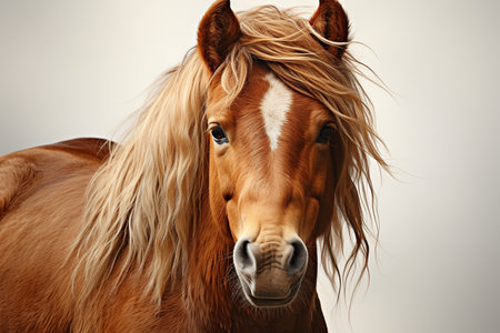 Portrait of beautiful welsh cob stallion on light background, closeupの素材