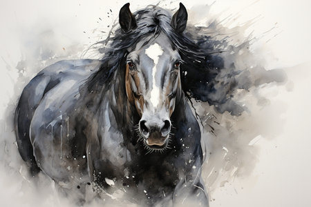 Beautiful Horse portrait, watercolor painting on canvas, digital illustrationの素材