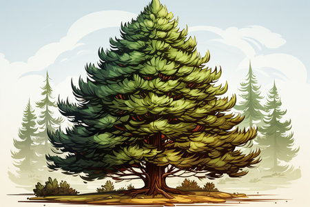 Pine tree in the forest. Vector illustration in sketch style.の素材