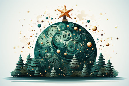 Christmas and New Year background with Christmas tree and snowflakes. Vector illustration.の素材