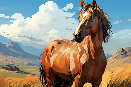 Horse in the field. Horse in the meadow. Vector illustrationの素材
