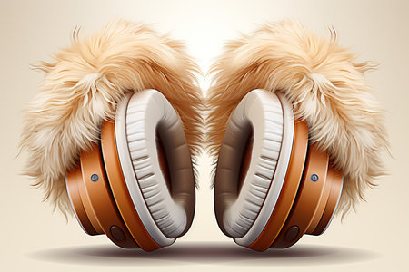 Vector illustration of a pair of headphones with fur on a beige backgroundの素材