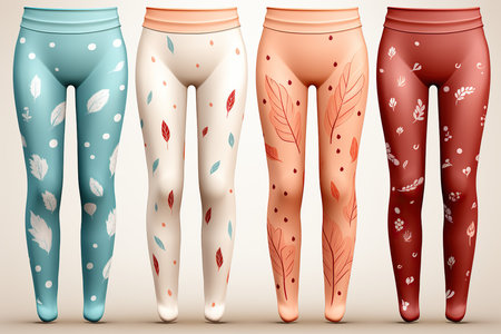 Set of women's leggings with different patterns. Vector illustration.の素材