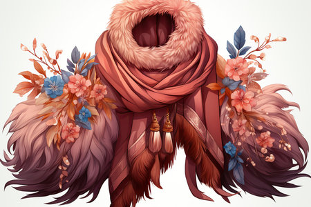 Fur coat and scarf with flowers. Vector illustration for your designの素材
