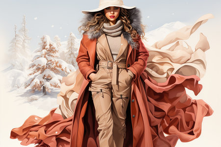Fashionable woman in winter coat and hat. Winter fashion.の素材