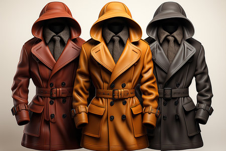 Women's leather coat with a hood. 3d render illustration.の素材